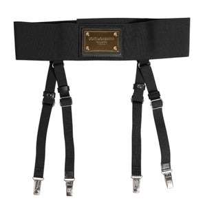 Dolce & Gabbana Black Leather Logo Wide Waist Belt Suspender