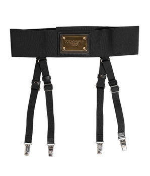 Dolce &amp; Gabbana Black Leather Logo Wide Waist Belt Suspender