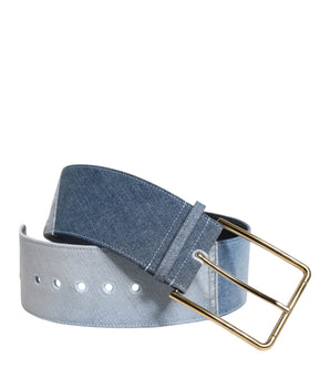 Dolce &amp; Gabbana Two Tone Blue Denim Gold Metal Belt Buckle
