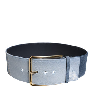 Dolce & Gabbana Two Tone Blue Denim Gold Metal Buckle Belt