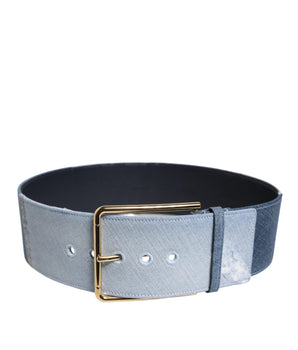 Dolce &amp; Gabbana Two Tone Blue Denim Gold Metal Belt Buckle