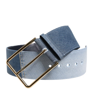 Dolce & Gabbana Two Tone Blue Denim Gold Metal Buckle Belt