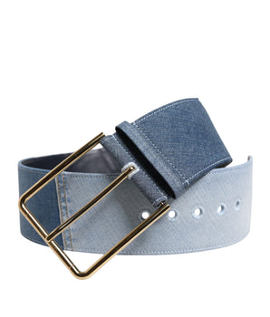 Dolce &amp; Gabbana Two Tone Blue Denim Gold Metal Belt Buckle