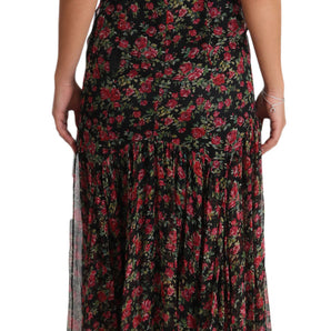 Dolce &amp; Gabbana Elegante vestido evasé floral de seda negro