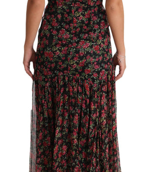 Dolce & Gabbana Elegant Black Silk Floral A-Line Gown Dolce & Gabbana 