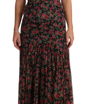 Dolce & Gabbana Elegant Black Silk Floral A-Line Gown Dolce & Gabbana 