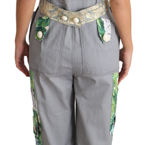 Dolce & Gabbana Exquisite Floral Embellished Denim Overalls