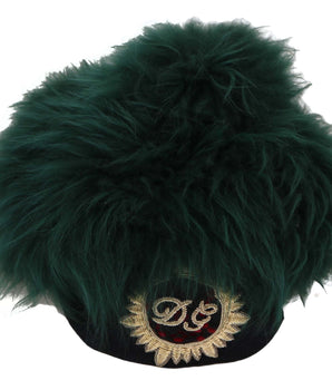 Dolce & Gabbana Green Fur DG Logo Embroidered Cloche Hat Dolce & Gabbana 