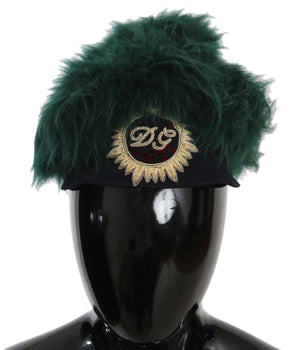 Dolce & Gabbana Green Fur DG Logo Embroidered Cloche Hat Dolce & Gabbana 