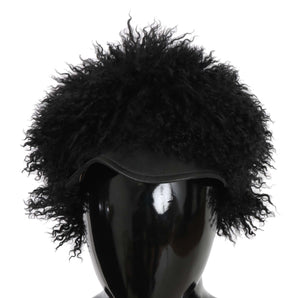 Dolce &amp; Gabbana Chic Black Gatsby Cap in Tibet Lamb Fur