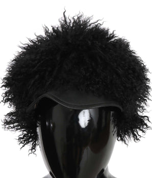 Dolce & Gabbana Black Tibet Lamb Fur Leather Gatsby Hat Dolce & Gabbana 