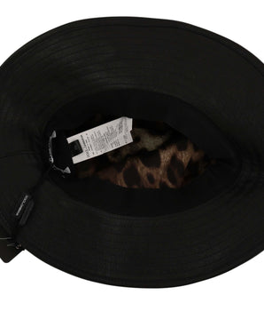 Dolce & Gabbana Black Leather DG Coin Crystal Wide Brim Hat Dolce & Gabbana 