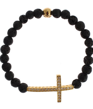 Nialaya Elegant Gold & Black Lava Stone Bracelet Nialaya 