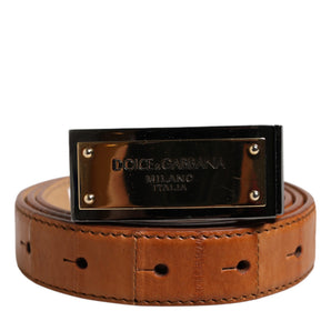 Dolce & Gabbana Browned Off Leather Gold DG Logo Buckle Belt