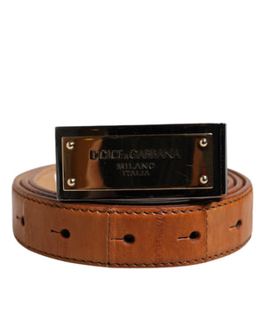 Dolce &amp; Gabbana Browned Off Leather Gold DG Logo Buckle Belt