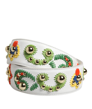Dolce &amp; Gabbana White Calfskin Raffia Embroidered Patchwork Shoulder Strap