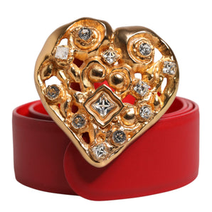 Dolce & Gabbana Red Calf Leather Embellished Metal Buckle Belt