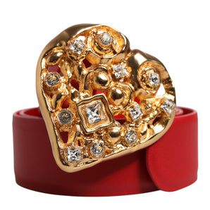 Dolce & Gabbana Red Calf Leather Embellished Metal Buckle Belt