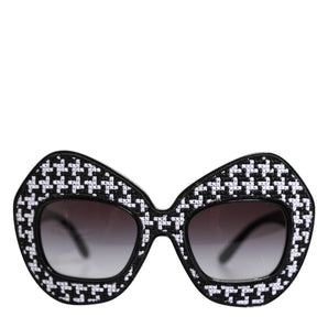Dolce & Gabbana Black White PIED DE POULE Print Oversized Shades Sunglasses