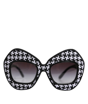 Dolce &amp; Gabbana Black White PIED DE POULE Print Oversized Shades Sunglasses