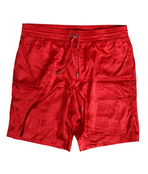 Dolce &amp; Gabbana Red Nylon Drawstring Beachwear Shorts Swimwear