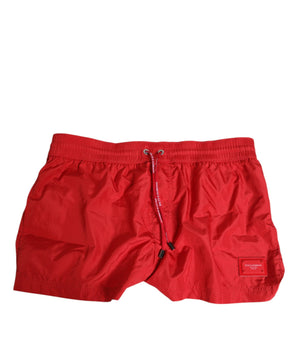 Dolce & Gabbana Red Drawstring Beachwear Men Shorts Swimwear