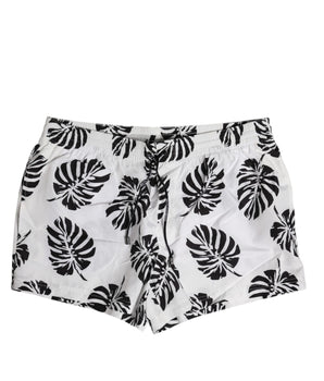 Dolce &amp; Gabbana White Black Print Beachwear Shorts Swimwear