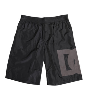 Dolce &amp; Gabbana Black Logo Print Beachwear Men Shorts Swimwear