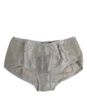 Dolce &amp; Gabbana Gray Cotton Floral Lace High Waist Underwear