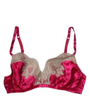 Dolce &amp; Gabbana Magenta Floral Lace Silk Non Wire Bra Underwear