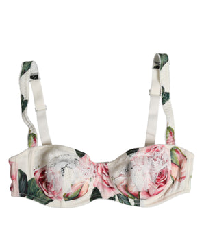 Dolce &amp; Gabbana White Floral Balconette Underwired Bra Underwear