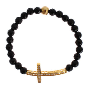 Pulsera Nialaya de ley chapada en oro con cruz de diamantes CZ