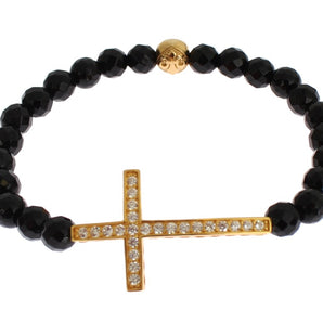 Pulsera Nialaya de ley chapada en oro con cruz de diamantes CZ