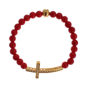 Nialaya Elegant Gold and Red Coral Beaded Bracelet