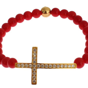 Nialaya Elegant Gold and Red Coral Beaded Bracelet