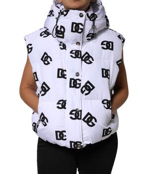 Dolce &amp; Gabbana White Black DG Mania Polyester Puffer Jacket