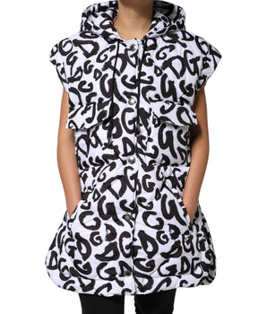 Dolce &amp; Gabbana White DG Mania Hooded Sleeveless Puffer Jacket