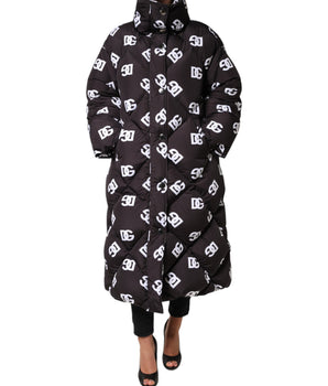 Dolce &amp; Gabbana Black DG Mania Puffer Quilted Long Coat Jacket