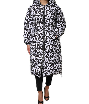Dolce &amp; Gabbana Black White DG Mania Hooded Long Coat Jacket
