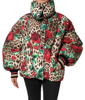 Dolce &amp; Gabbana Multicolor Leopard Rose Puffer Quilted Jacket