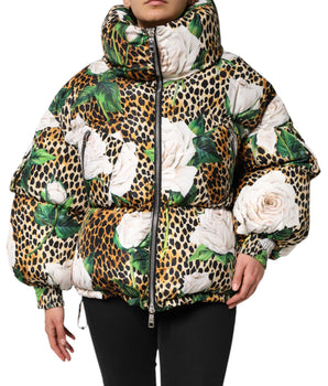 Dolce &amp; Gabbana Multicolor Leopard Rose Puffer Quilted Jacket