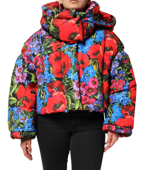 Dolce &amp; Gabbana Multicolor Floral Hooded Puffer Coat Jacket