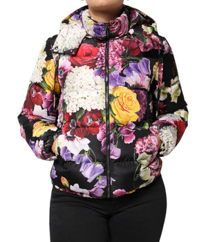 Dolce &amp; Gabbana Multicolor Floral Hooded Puffer Quilted Jacket