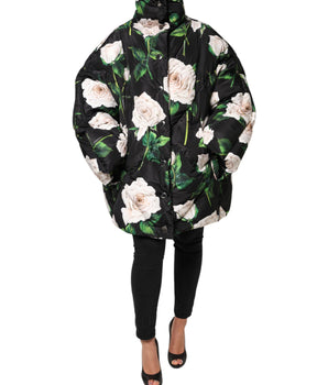 Dolce &amp; Gabbana Black Floral Print Puffer Quilted Jacket
