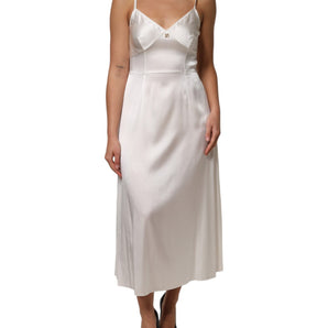 Dolce & Gabbana White DG Logo Full Slip Silk Dress Sleepwear