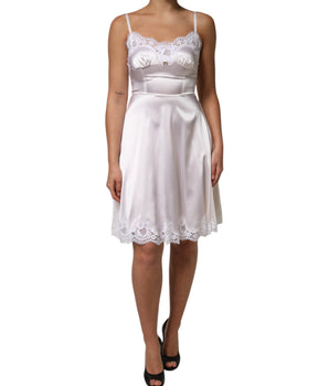 Dolce &amp; Gabbana White Lace Gold DG Logo Silk Dress Sleepwear