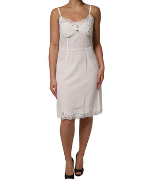 Dolce &amp; Gabbana White Lace Gold DG Logo Silk Dress Sleepwear