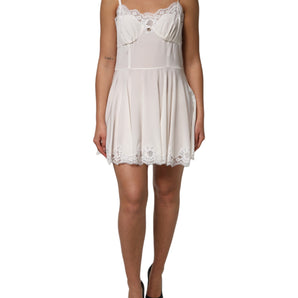 Dolce & Gabbana White Lace Gold DG Logo Silk Dress Sleepwear