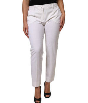 Dolce &amp; Gabbana White Wool Mid Waist Tapered Pants