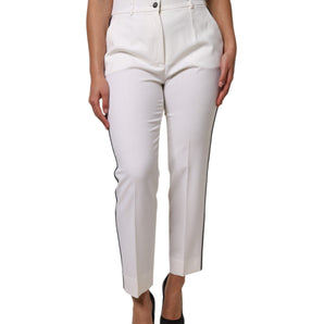 Dolce & Gabbana White Wool High Waist Tapered Pants